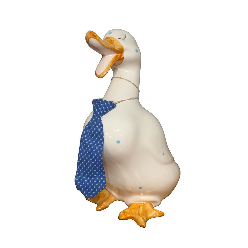 VTG Enesco 10.5" Ceramic Goose With Neck Tie Polka Dot Duck Cottagecore Grandma